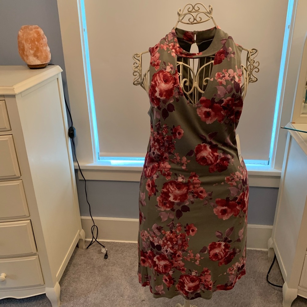 NWT Francesca’s Dark Olive Floral Dress